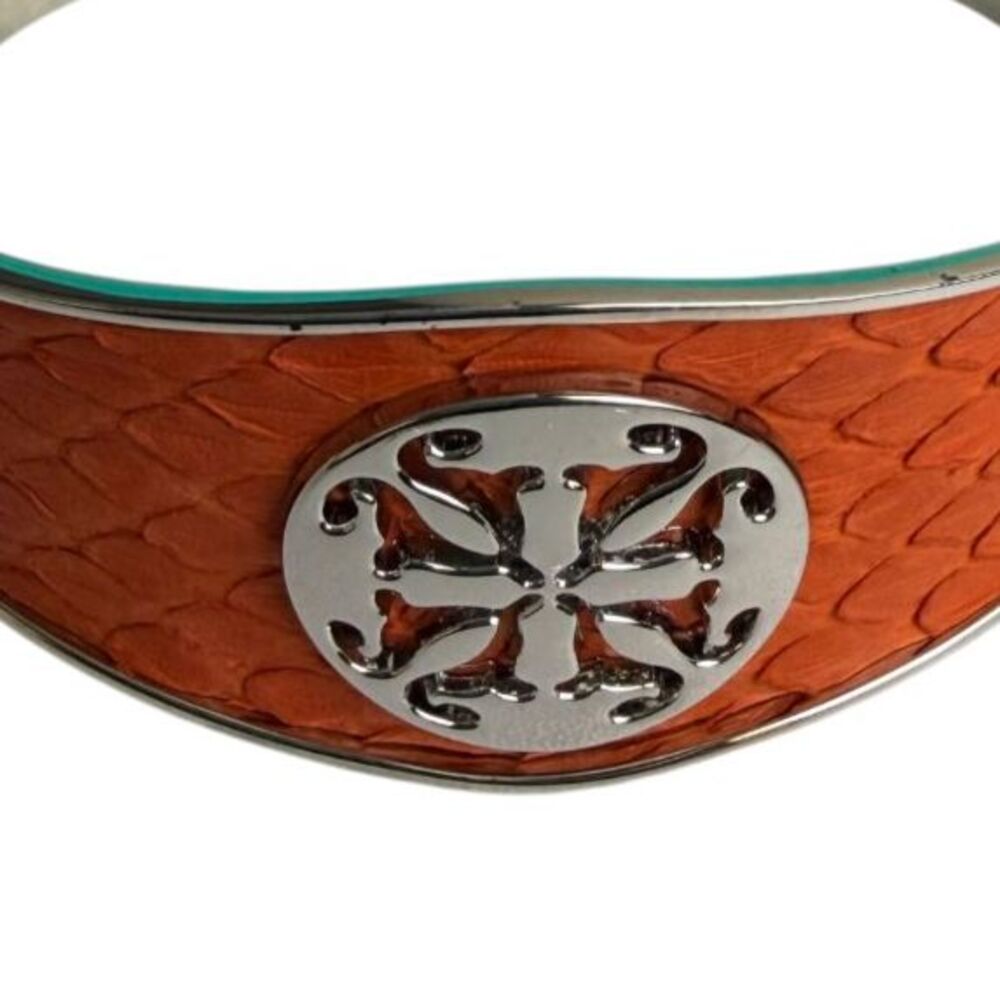 Rustic Cuff Monique Python Tangerine Leather Silver Tone Signature Logo Cuff - Picture 6 of 11